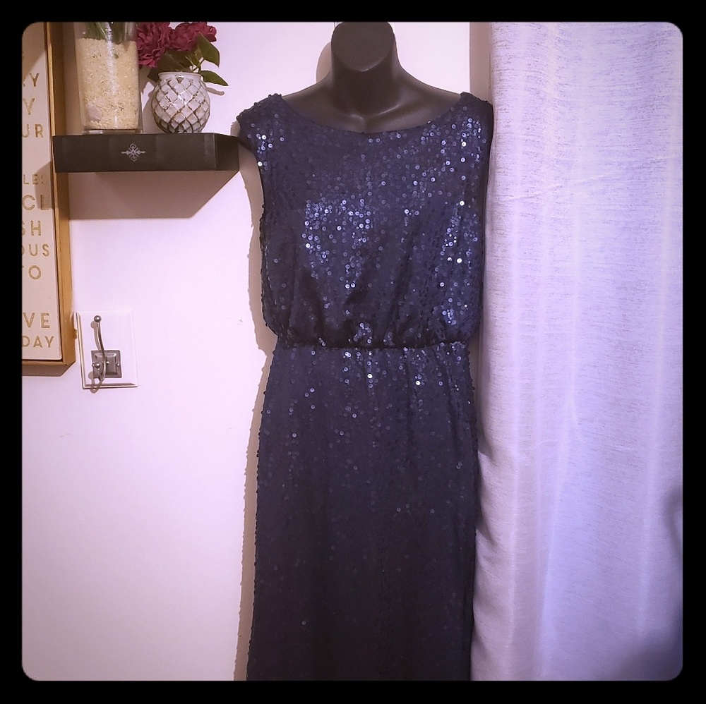 Davids bridal sequin navy dress.